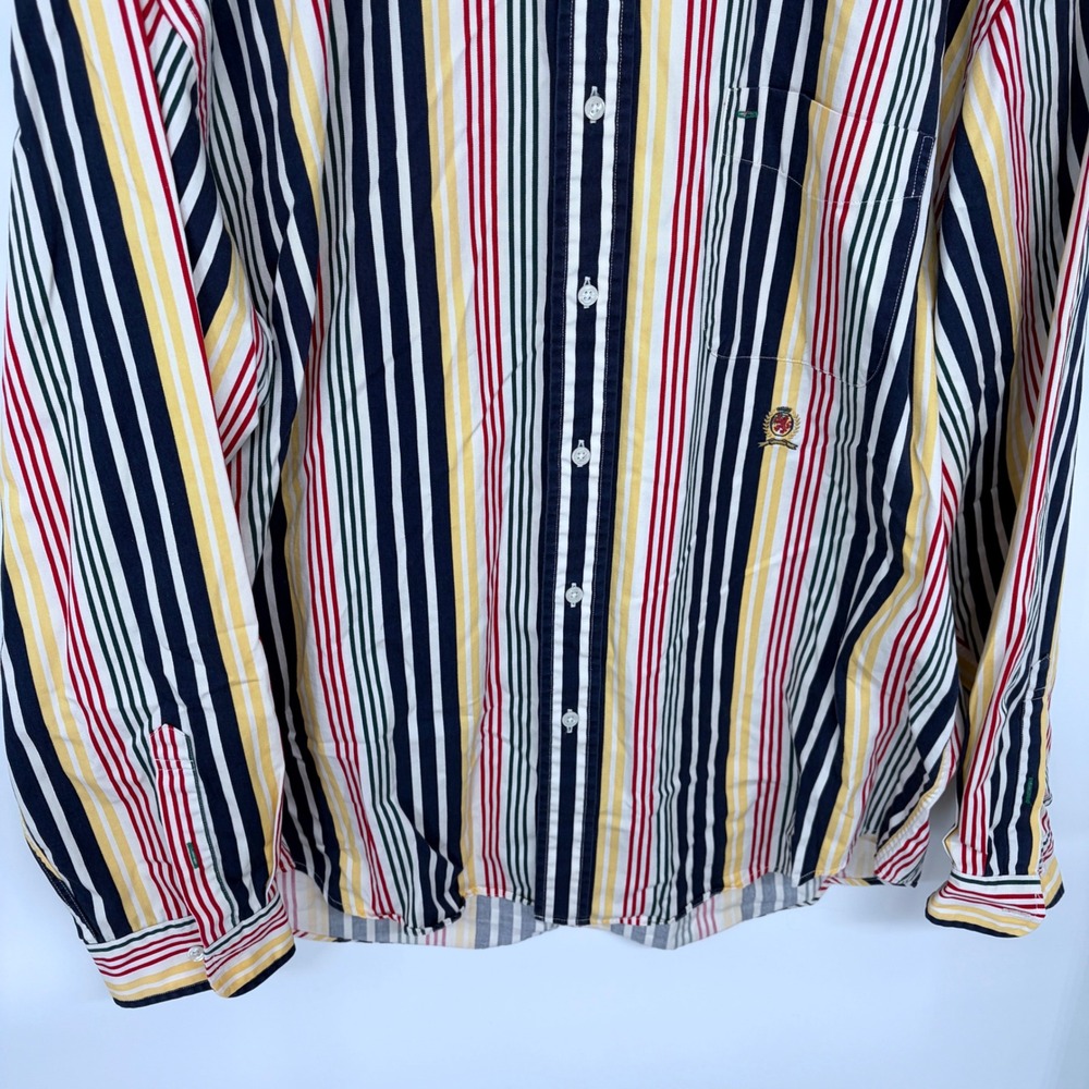 Vintage 90s Tommy Hilfiger Striped Button Up Shirt XL Colorful Multicolor Mens - Picture 3 of 7
